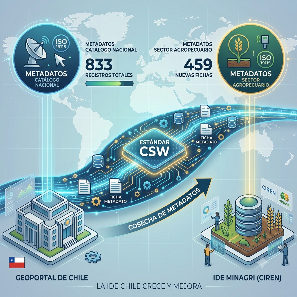 Geoportal de Chile fortalece su catálogo y alcanza los 833 registros totales gracias a la integración de la IDE Minagri