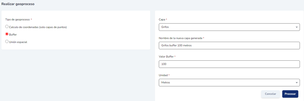 Parámetros configurados para el Buffer