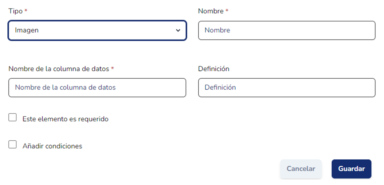 Parámetros de configuración de un campo de tipo Imagen