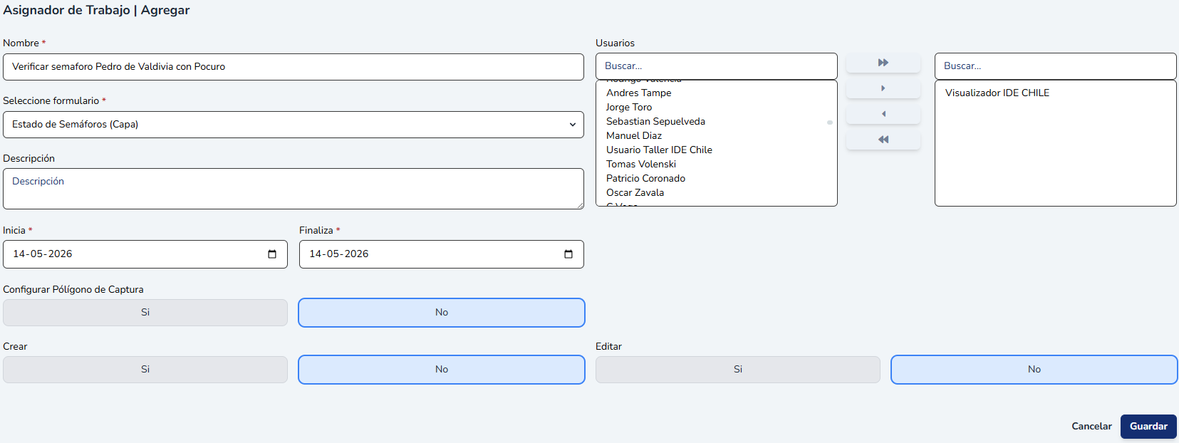 Paso 1 de la configuración de asignaciones