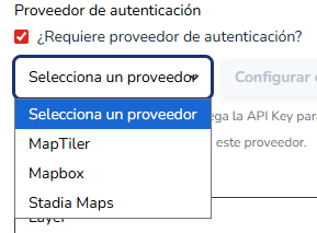 Selector del proveedor de autenticación del mapa base