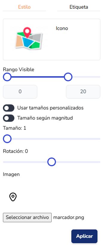 Pestañas de control de Etiquetas y parámetros de descarga